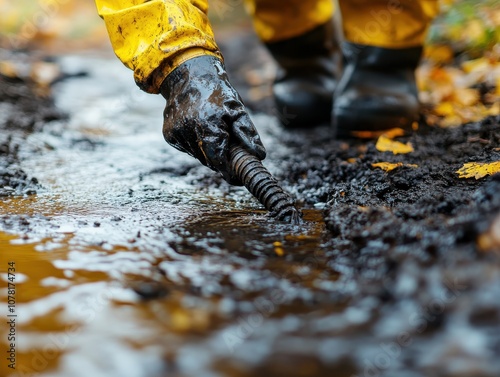 Plumber fixing water lines in a construction zone