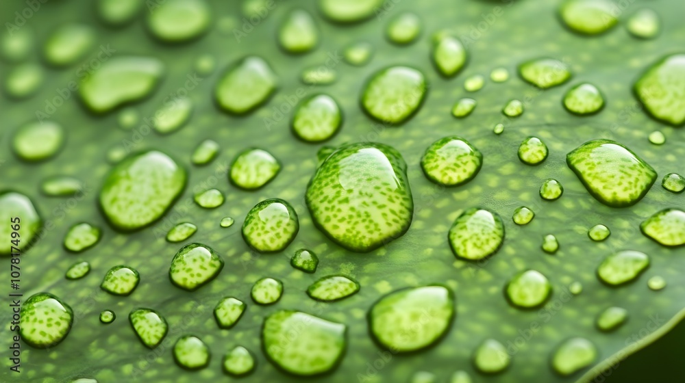 Water Droplets on Green Leaf