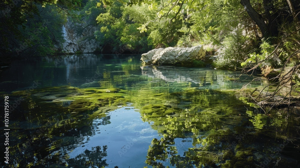 Serene Forest Lake Reflection in Natural Landscape Serene Forest Lake Reflection in Natural Landscape