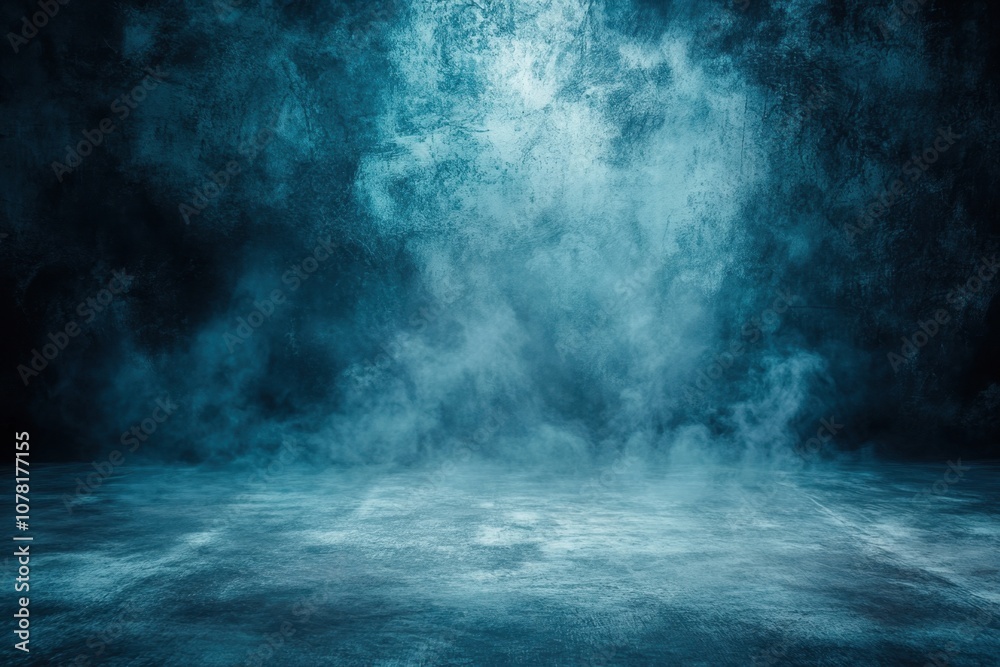 Fototapeta premium Dark blue smoke with textured floor.