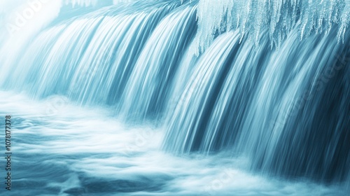 Frozen Waterfall Winter Scene Icy Cascades Blue Water Nature Background