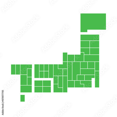 デフォルメされた日本地図 分割 デザイン ( ベクター 透過 緑 シンプル 幾何学 エリア )