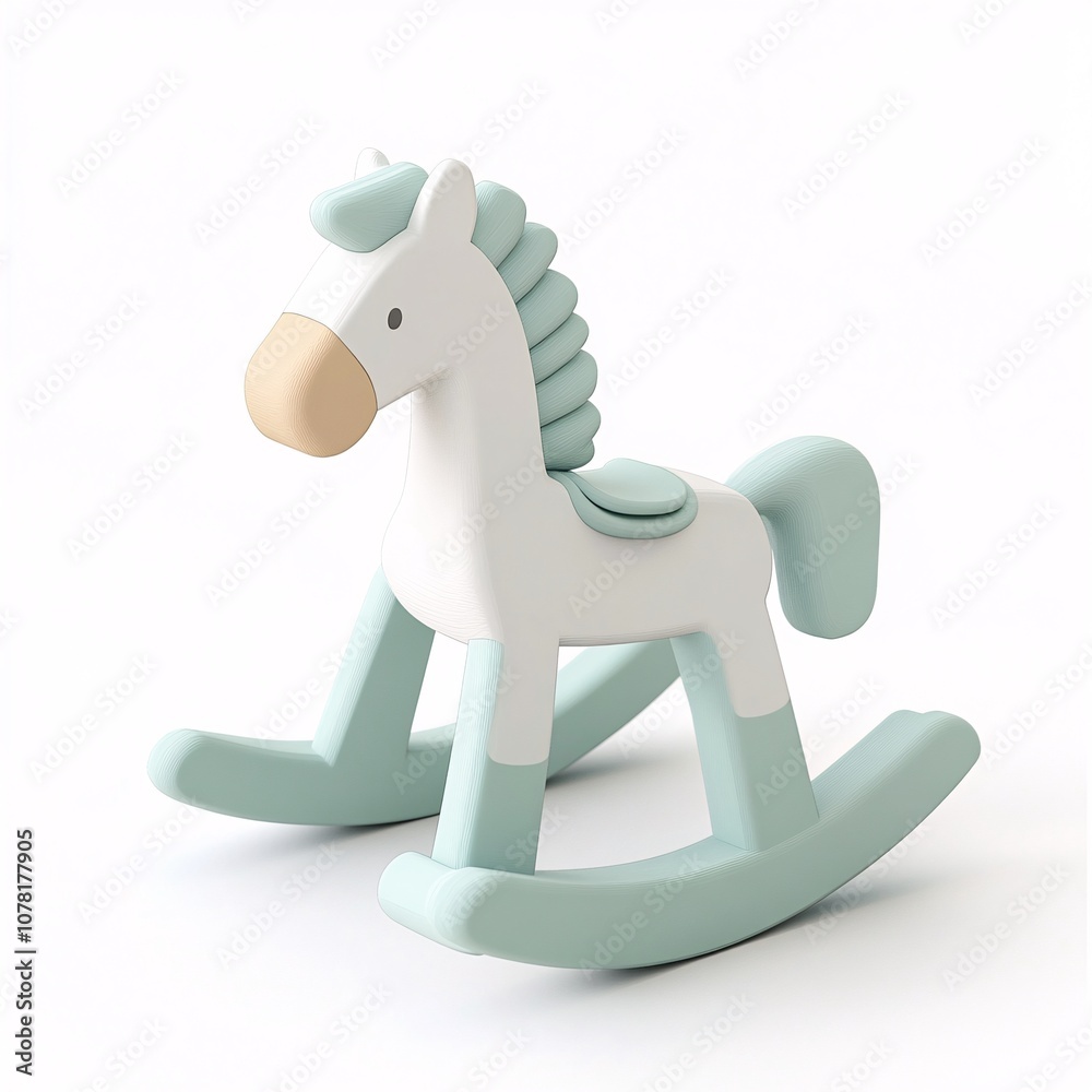 2408_041.A simple Rocking horse for babies and toddlers, Soft mint color, white background, 3D Rendering, isometric 2408_041.A simple Rocking horse for babies and toddlers, Soft mint color, white background, 3D Rendering, isometric