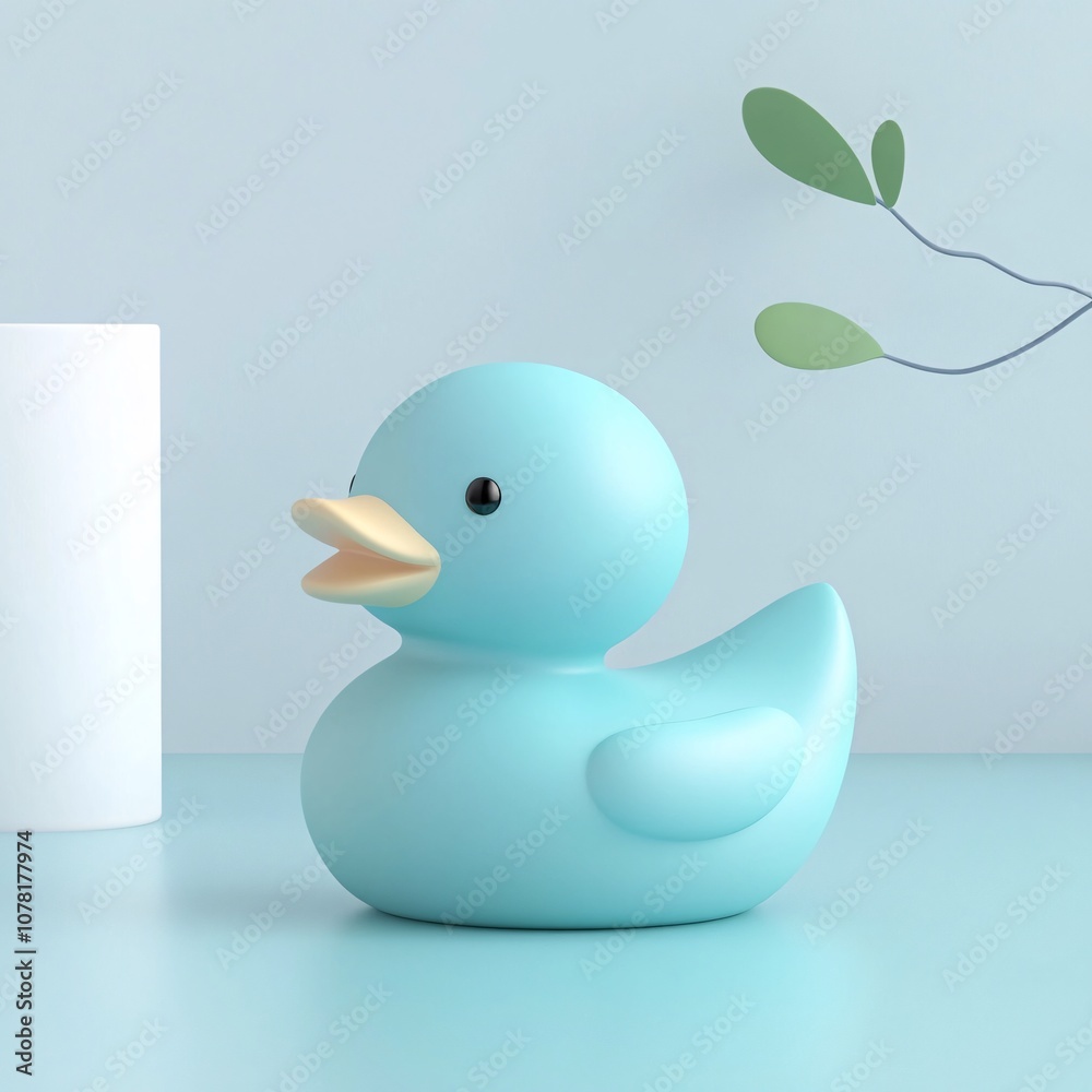 2408_031.A simple Rubber duck for babies and toddlers, Pale cyan color, white background, 3D Rendering, isometric 2408_031.A simple Rubber duck for babies and toddlers, Pale cyan color, white background, 3D Rendering, isometric