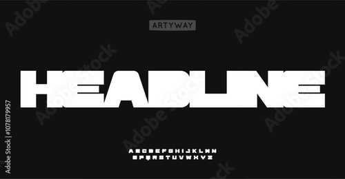 Large thick font, wide fat letters, blocky font for modern bold logo, heavy weight headline, gym brand, fashion label, art space, industrial typography. Vector typography