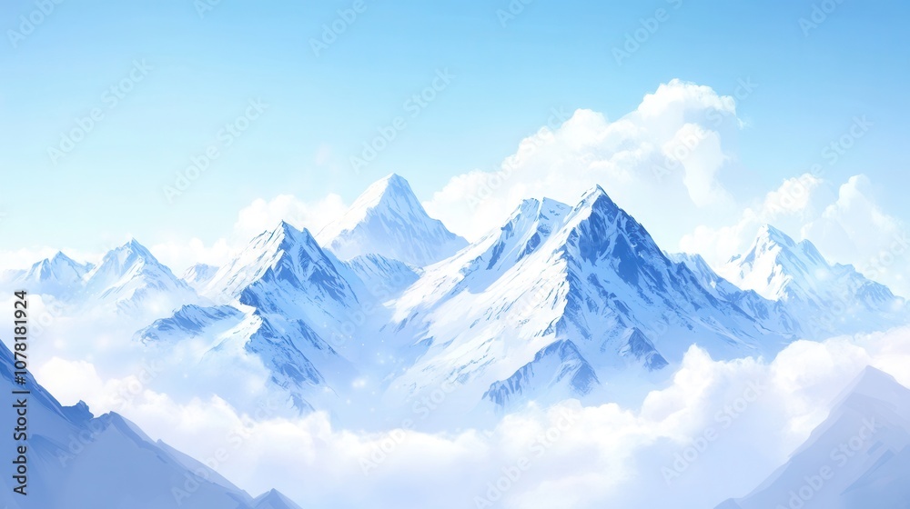 Obraz premium Majestic Snow Capped Mountains Serenity Landscape Cloudscape Panorama