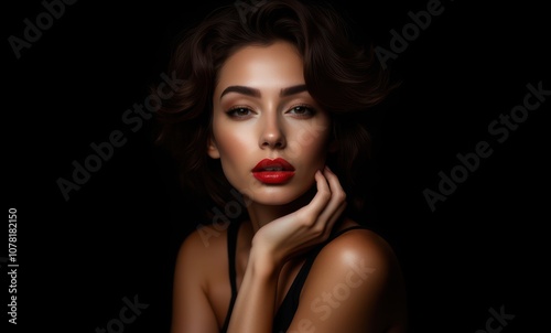 Elegant woman with bold red lips