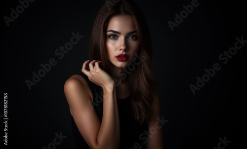 Elegant woman with dark hair and red lips