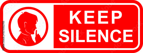 Red KEEP SILENCE Sticker Template Icon, Simple Vector Sign for Warning and Prohibition, Editable EPS Design Isolated on White