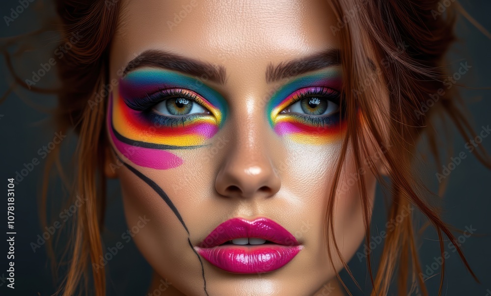 Stunning woman with colorful makeup artistry Stunning woman with colorful makeup artistry