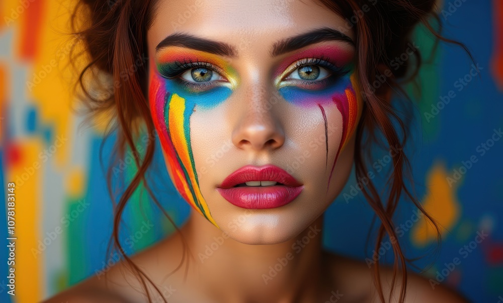 Colorful face art on a young woman Colorful face art on a young woman