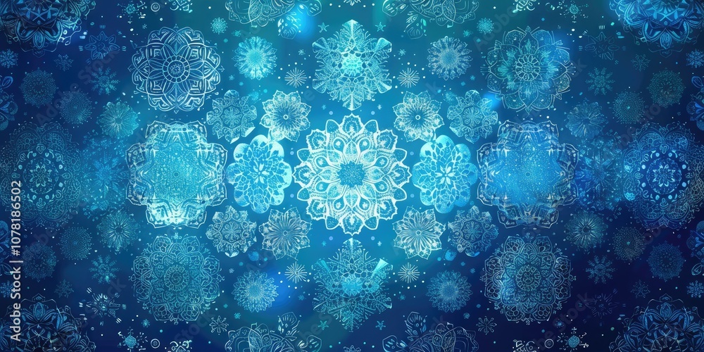 Intricate vector snowflake pattern with varying sizes and shapes, layered on a cool blue gradient background, perfect for Christmas and winter themes. Intricate vector snowflake pattern with varying sizes and shapes, layered on a cool blue gradient background, perfect for Christmas and winter themes.