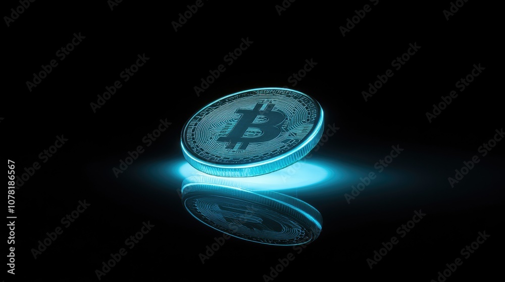 Glowing Bitcoin Coin on Dark Background Glowing Bitcoin Coin on Dark Background
