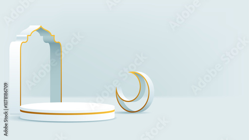 white and gold islamic podium background