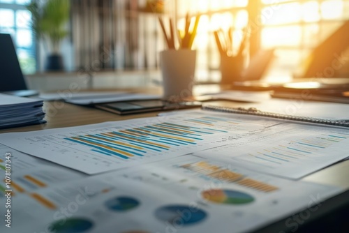 Strategic planning documents with Gantt charts spread on a well-lit office desk