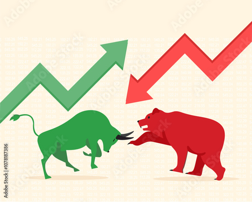 bullish and bearish stock market financial investment Cryptocurrency trading flat vector illustration