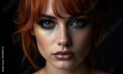 Close-up of a young woman with striking makeup