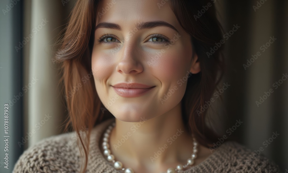 Smiling woman with brown hair indoors Smiling woman with brown hair indoors