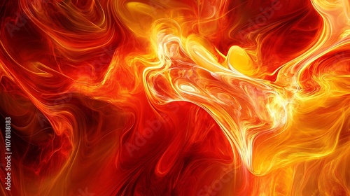 Abstract fiery orange and yellow background with swirling smoke-like patterns.