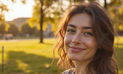 Smiling young woman in a sunlit park