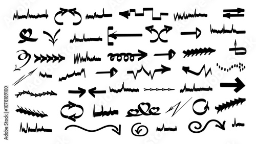 Highlight hand drawn arrow marker isolated  mark  lines, circle and arrow line for highlighting text.Scribble hand draw  doodle ink. Hand drawn, doodle elements isolated on transparent background.