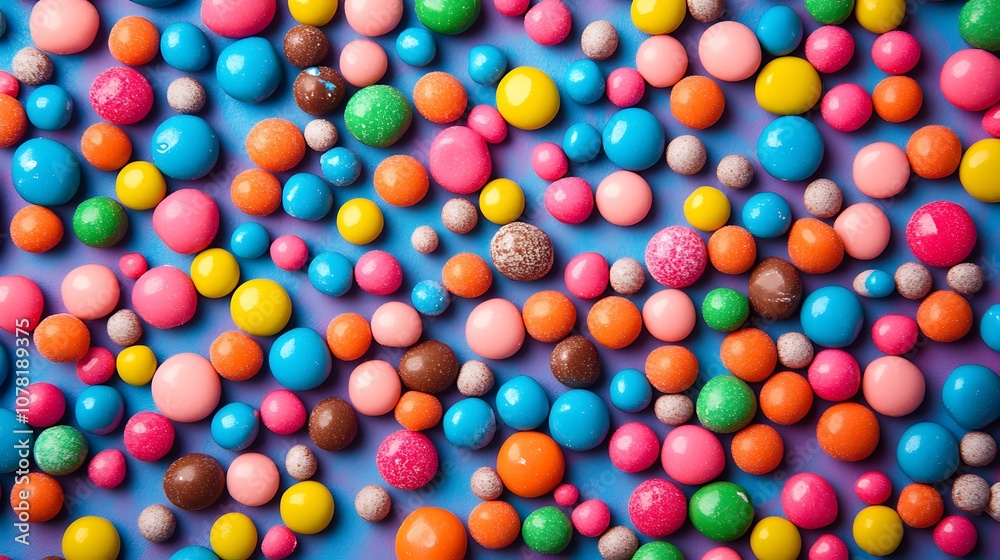 Fototapeta premium Colorful candy sprinkles on a purple background.