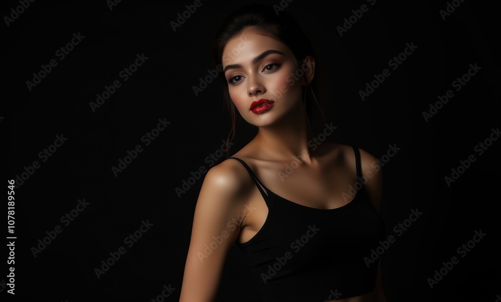 Portrait of a young woman with red lips Portrait of a young woman with red lips