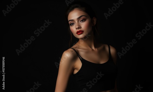 Portrait of a young woman with red lips