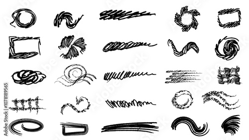 Scribble hand draw  doodle ink. Highlight hand drawn arrow marker isolated  mark  lines, circle and arrow line for highlighting text.Hand drawn, doodle elements isolated on transparent background.