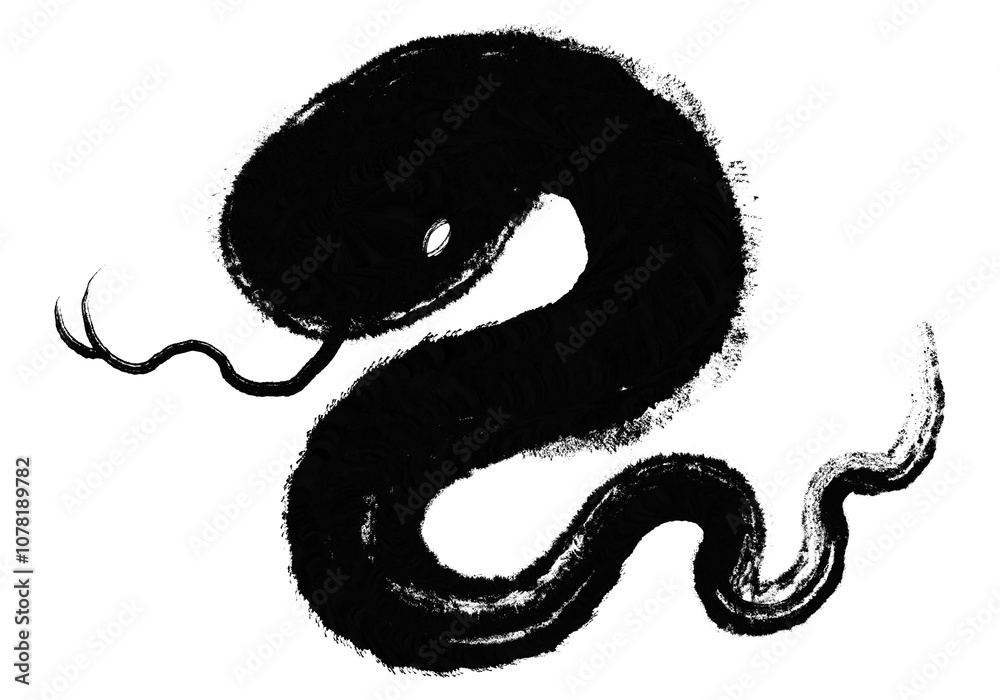 Obraz premium 筆で描かれた和風かすれヘビ