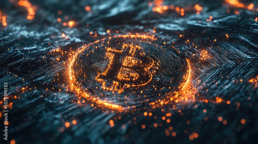 Bitcoin Symbol Created with Shimmering Particles Bitcoin Symbol Created with Shimmering Particles