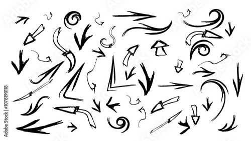 Doodle line chalk brush element set on blackboard. Arrow pointer, direction, texture brushstroke square, spiral, arrow set element scribble line hand drawn sketch design. Crayon pencil style element.