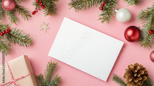 Creative Christmas Card Mockup with Pink Background and Space for Product Presentation