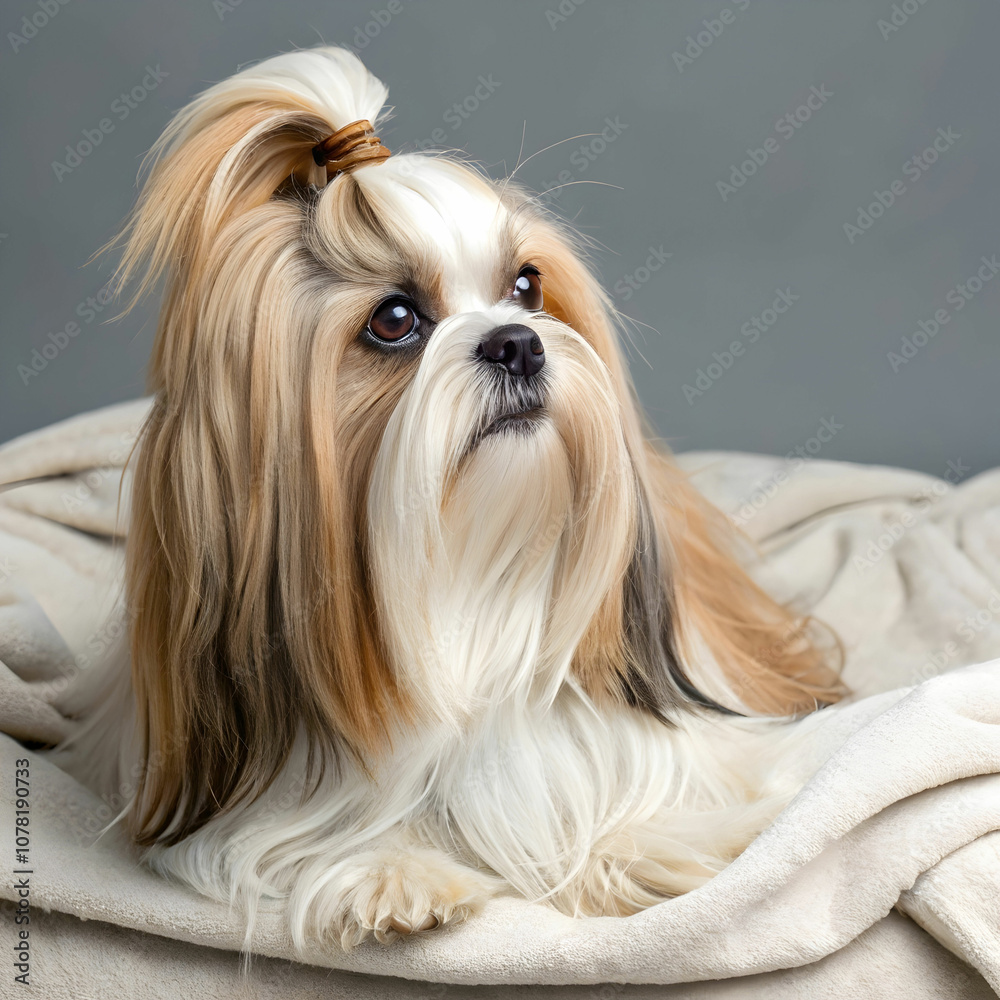 Naklejka premium The Lhasa Apso is a small, affectionate dog with a long, flowing coat.