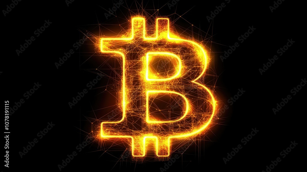 Bright Bitcoin Symbol on Dark Background