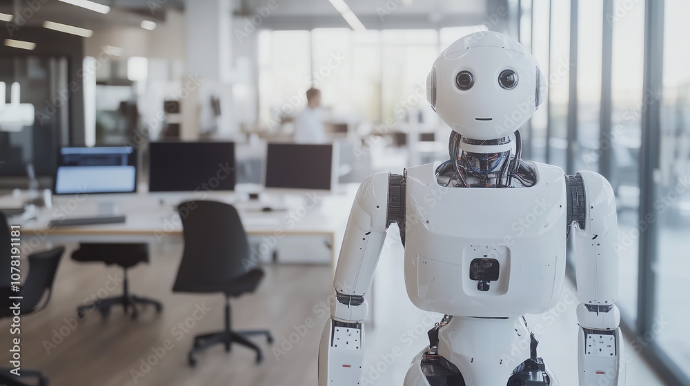 Humanoid Robot in Modern Office Environment for Advanced AI and Robotics Development