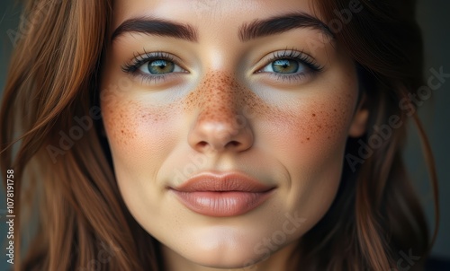 Close-up of a young woman with freckles