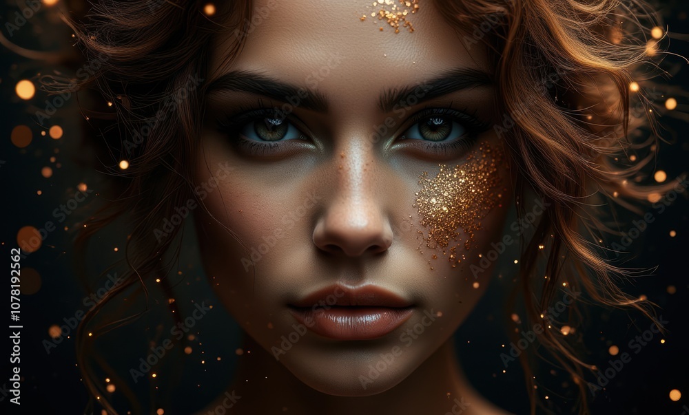 Portrait of a young woman with glittery makeup Portrait of a young woman with glittery makeup