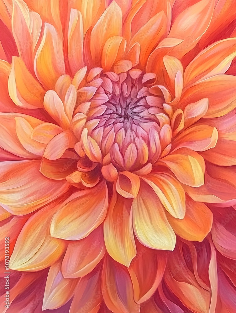 Close-up of a vibrant orange dahlia flower with delicate petals.