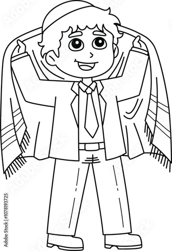 Bat Mitzvah Boy Putting Taliit Isolated Coloring 