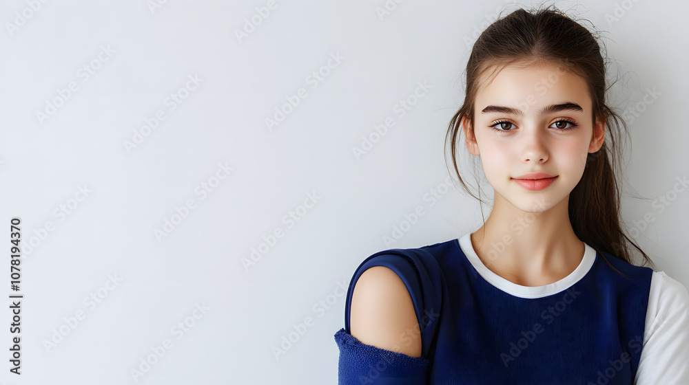 Young woman with friendly smile wearing blue shirt Young woman with friendly smile wearing blue shirt