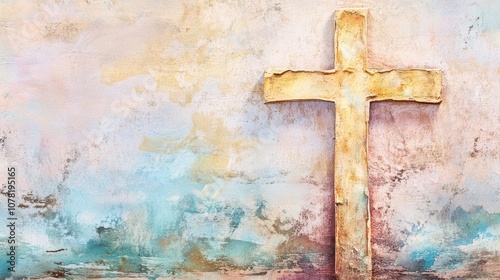 Wallpaper Mural Cross with soft watercolor background, ample space for comforting or encouraging text Torontodigital.ca