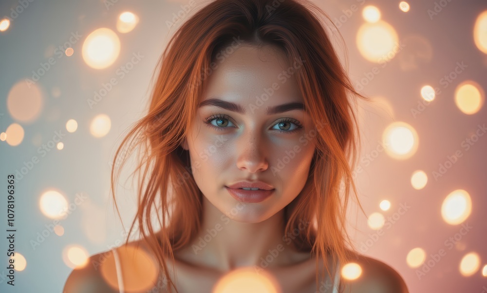 Young woman with glowing skin and lights