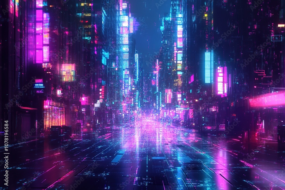 Neon-drenched cityscape in a cyberpunk style Neon-drenched cityscape in a cyberpunk style