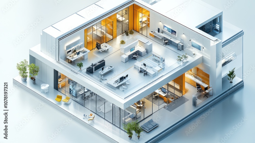 Modern office building with open spaces and collaborative areas. Modern office building with open spaces and collaborative areas.