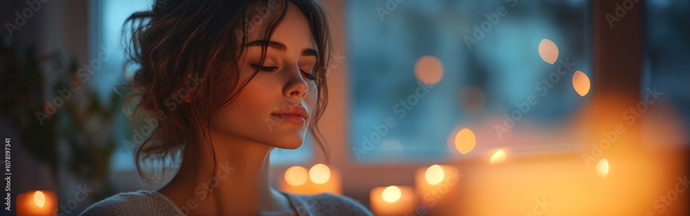 Peaceful meditation by candlelight in serene and spiritual atmosphere Peaceful meditation by candlelight in serene and spiritual atmosphere