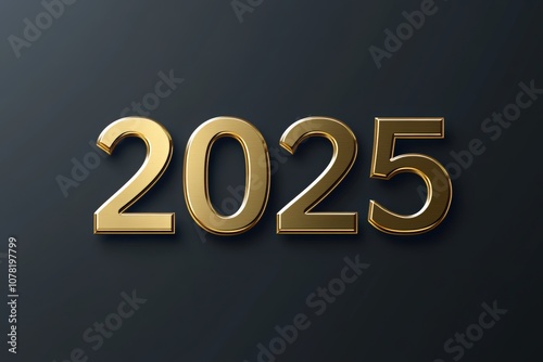 3D golden numbers 2025 and text Happy New Year on a black background, written in the center of the screen with an elegant font. 