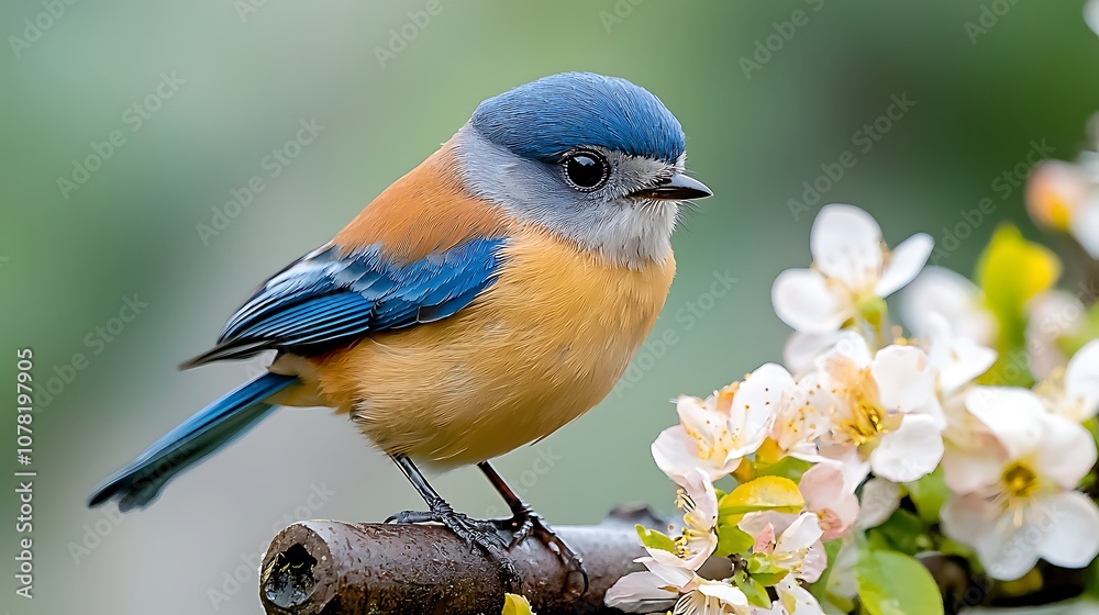 Obraz premium Close up view of a blue tit bird perched elegantly, its vibrant blue feathers glistening in the light as each intricate detail of its plumage is highlighted.