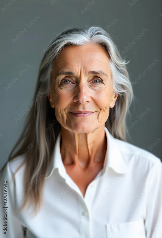 Portrait of a well-groomed elderly woman with gray hair Portrait of a well-groomed elderly woman with gray hair