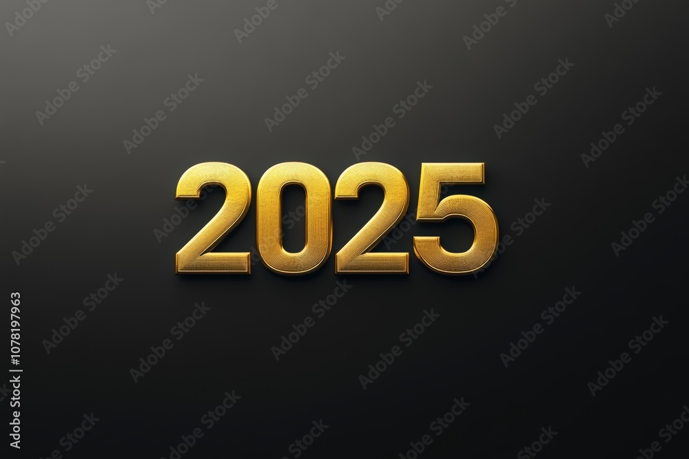 3D golden numbers 2025 and text Happy New Year on a black background, written in the center of the screen with an elegant font. 3D golden numbers 2025 and text Happy New Year on a black background, written in the center of the screen with an elegant font.